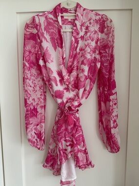 Rococo Sand Pink Floral Wrap Mini Dress XS / S Like New!